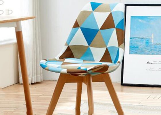 Contemporary Patchwork Dining Chair Geometrically Designed Wood Base