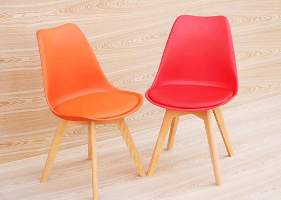 Floor Protection Red Eames Chair , Thickened Beech Leg Simple Wooden Dining Chairs