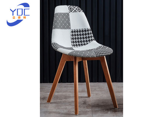 Patchwork Fabric Back And Seat Restaurant Dining Chairs Wooden Legs